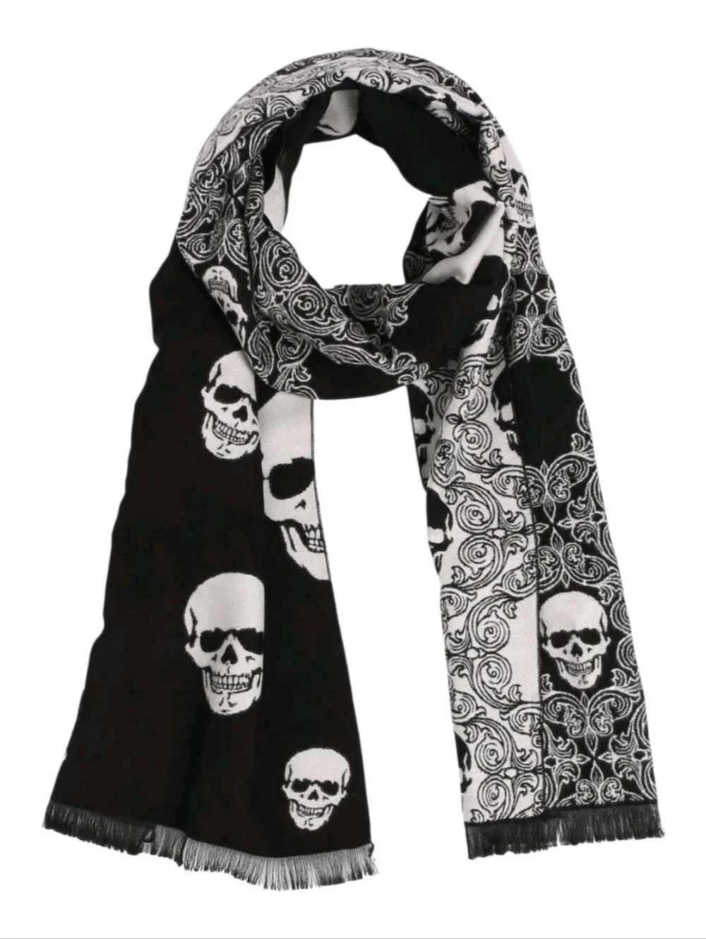 Women Scarf Men Scarf Skull Shawl Unisex Soft Long Elegant Black White #BD